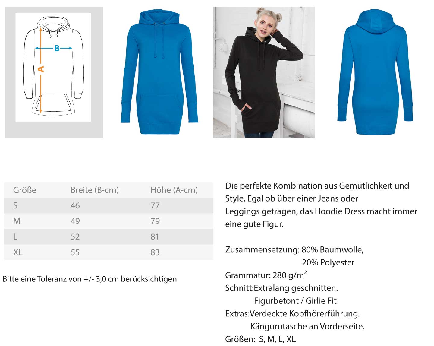 Größentabelle Damen Hoodie Kleid