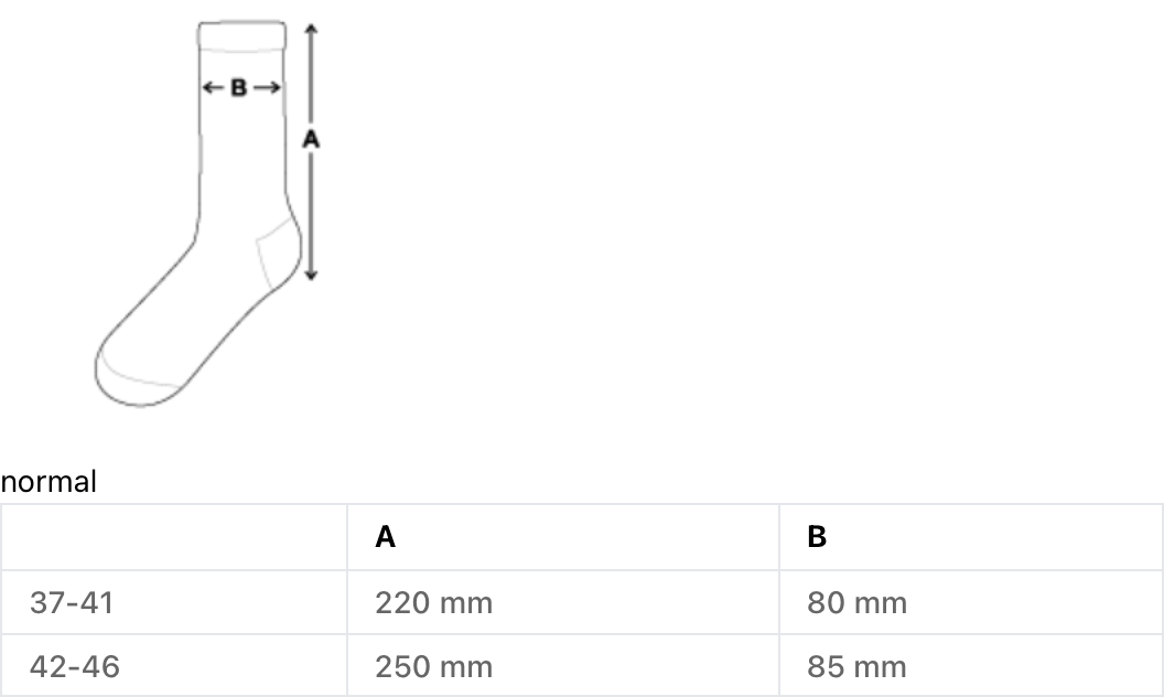 Size Chart für Tennissocken