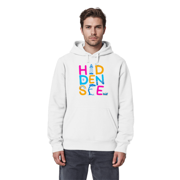 Hiddensee Hoodie weiß – buntes Ostsee Design von Baltic Waves
