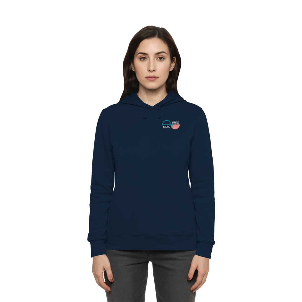 Damen Hoodie in Navy mit Baltic Waves Logo von vorn