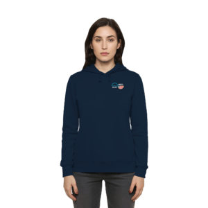 Damen Hoodie in Navy mit Baltic Waves Logo von vorn